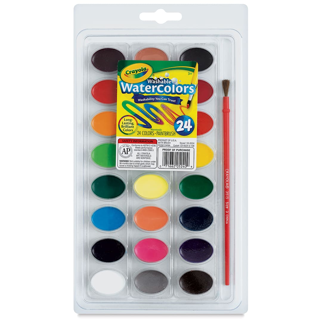 Open in modal - Crayola Washable Watercolor Pans - Oval, Set of 24
