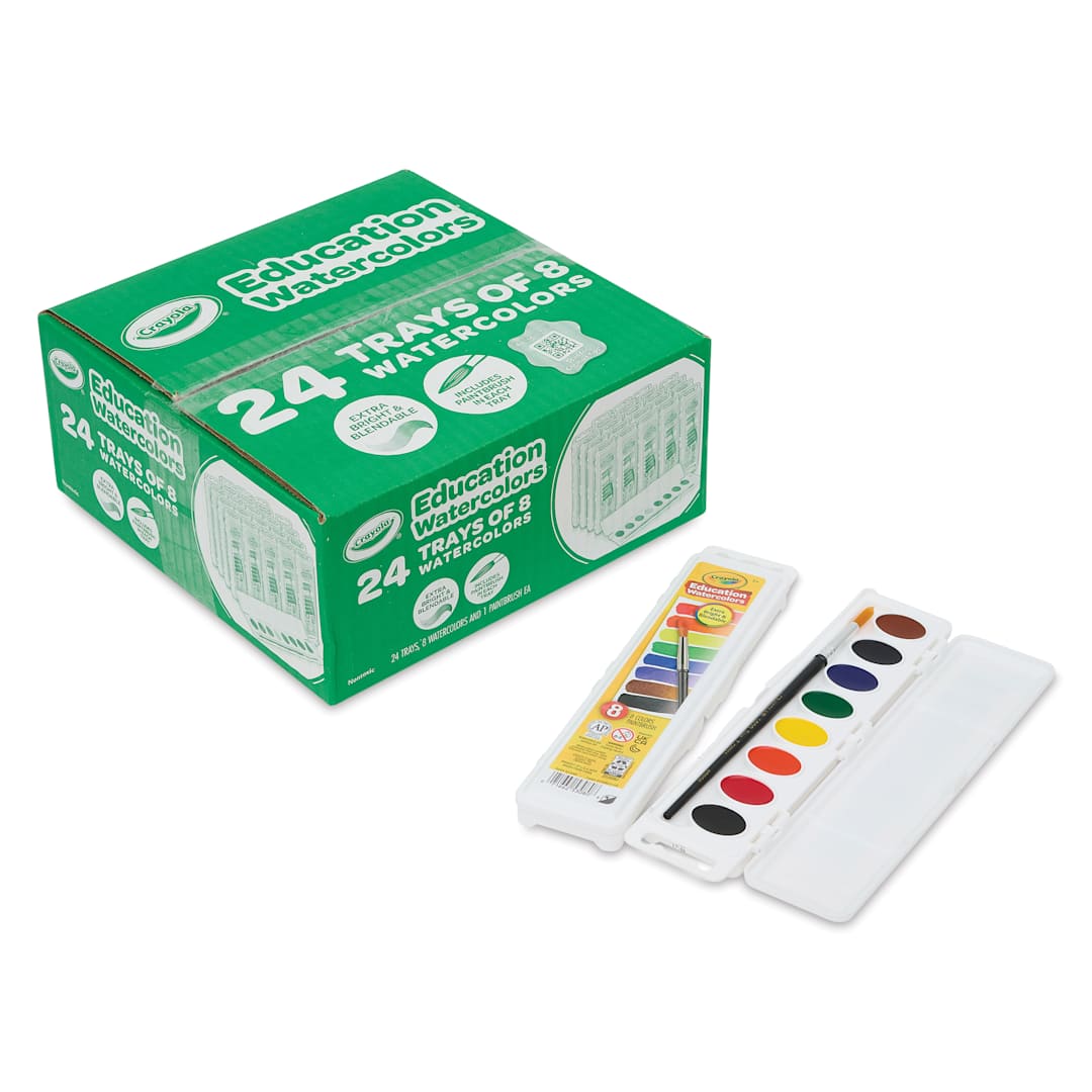 Open in modal - Crayola Educational Watercolor Pans - Classpack of 24, Assorted 8 Color Sets