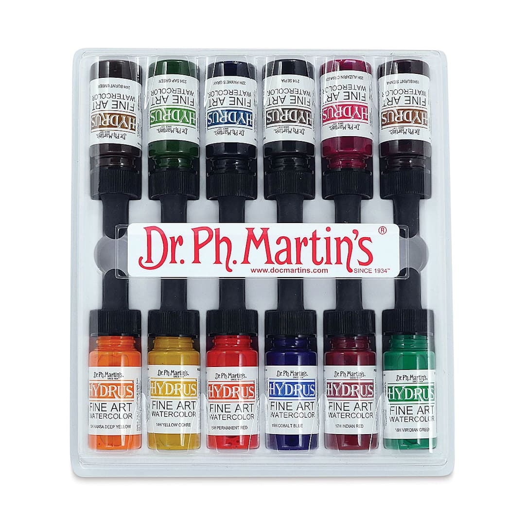 Open in modal - Dr. Ph. Martin's Hydrus Fine Art Liquid Watercolors - Set 2, 12 Assorted colors, 0.5 oz Bottles