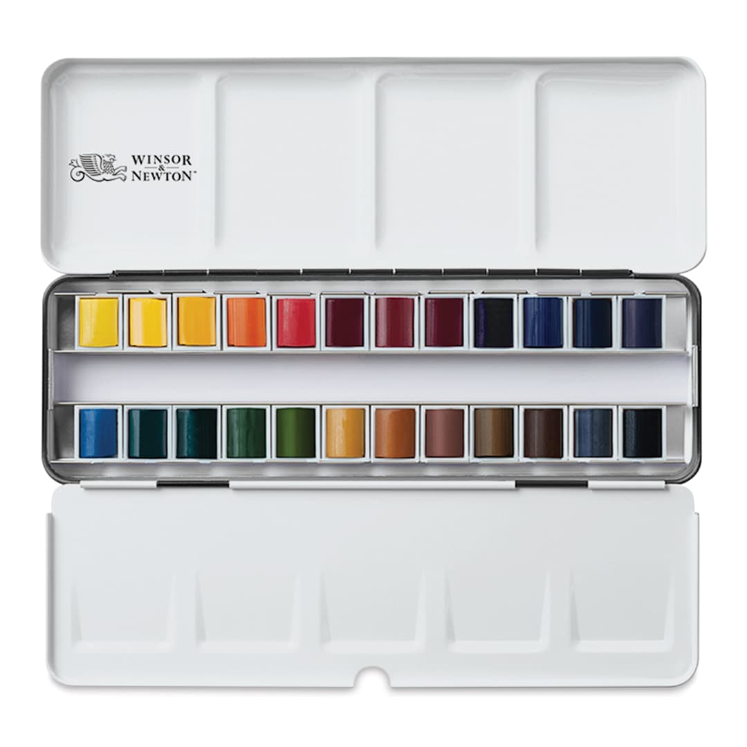 Open in modal - Winsor & Newton Professional Watercolor - Set of 24 Complete Travel Tin, Assorted