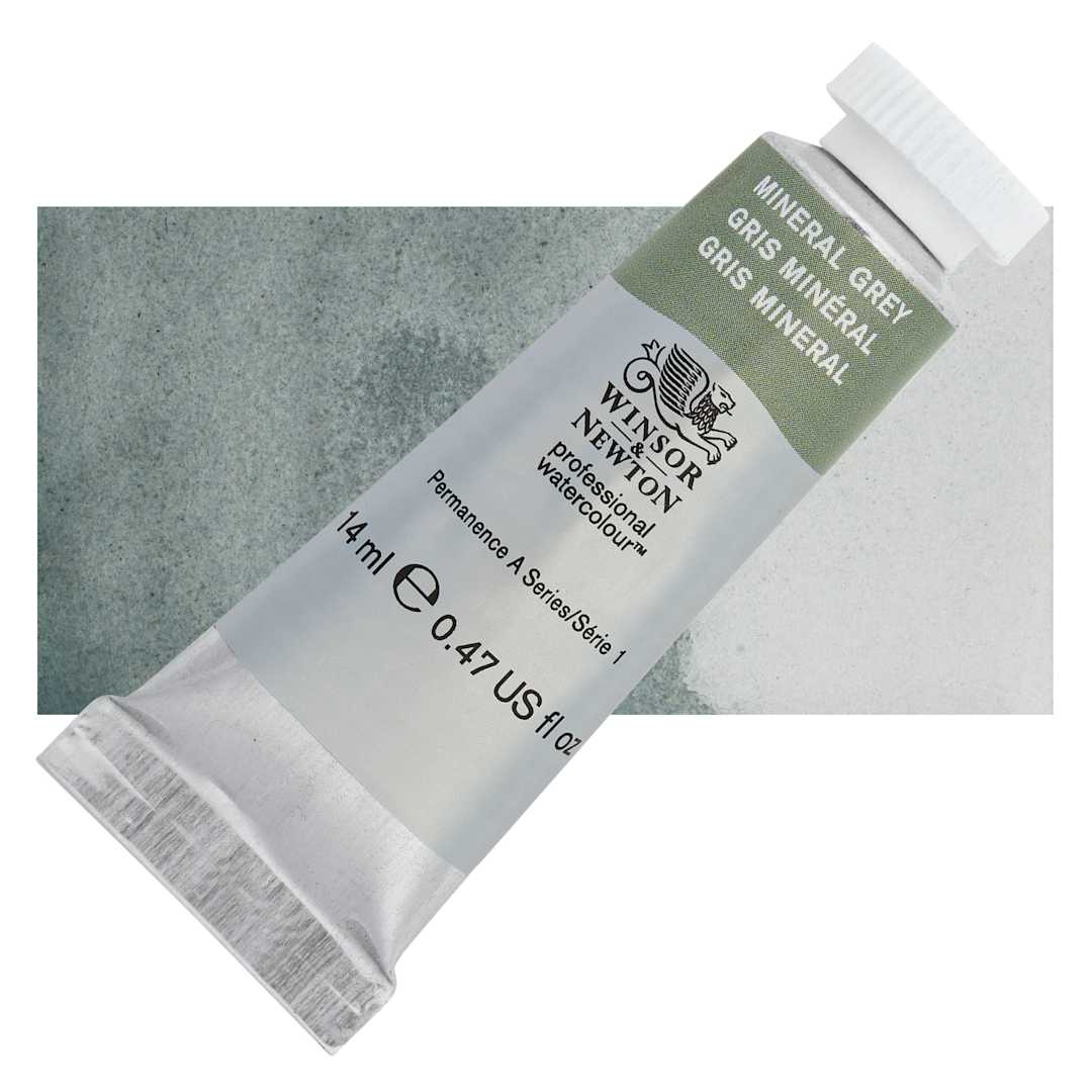 Open in modal - Winsor & Newton Professional Watercolor - Mineral Gray, 14 ml Tube and swatch