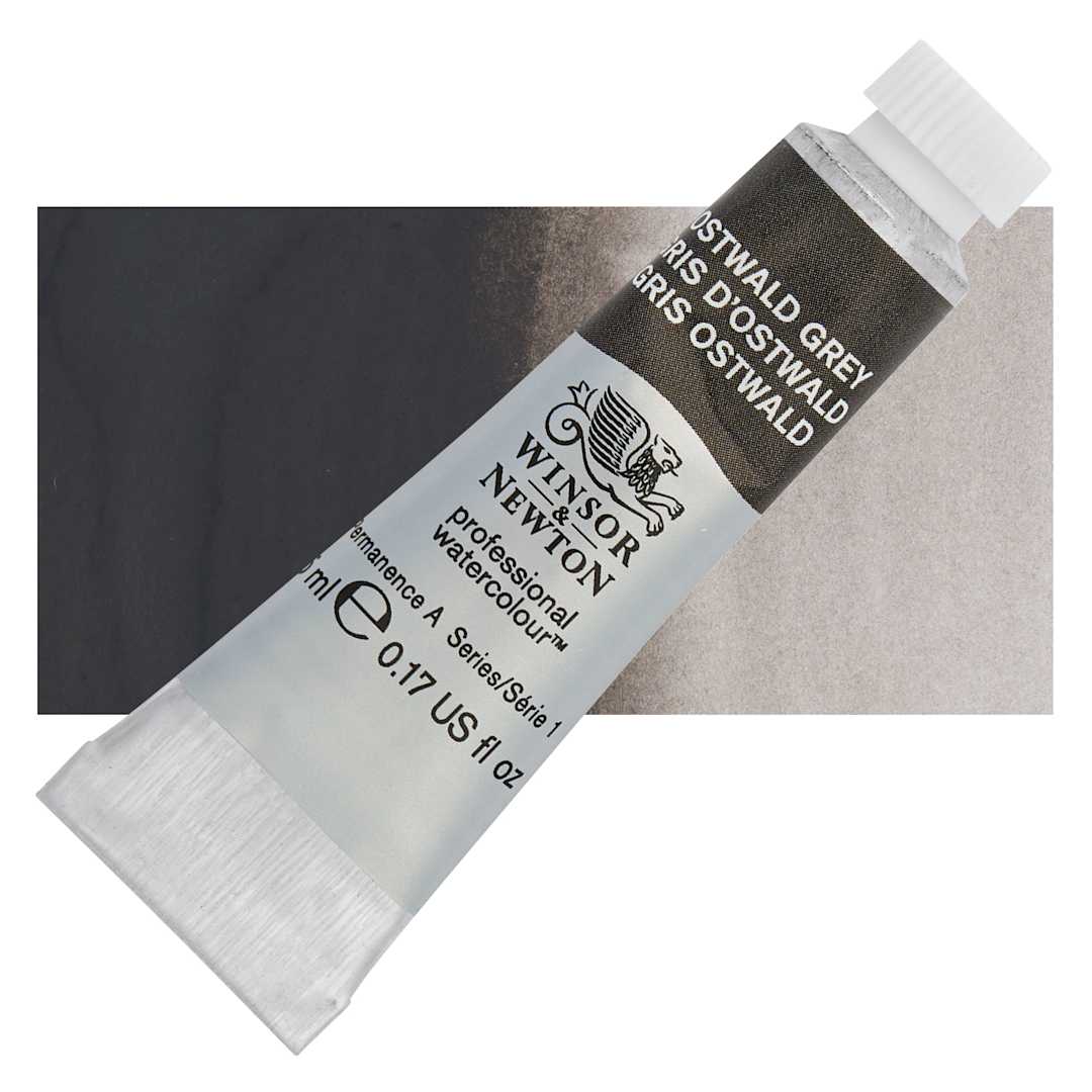 Open in modal - Winsor & Newton Professional Watercolor - Ostwald Gray, 5 ml tube and swatch