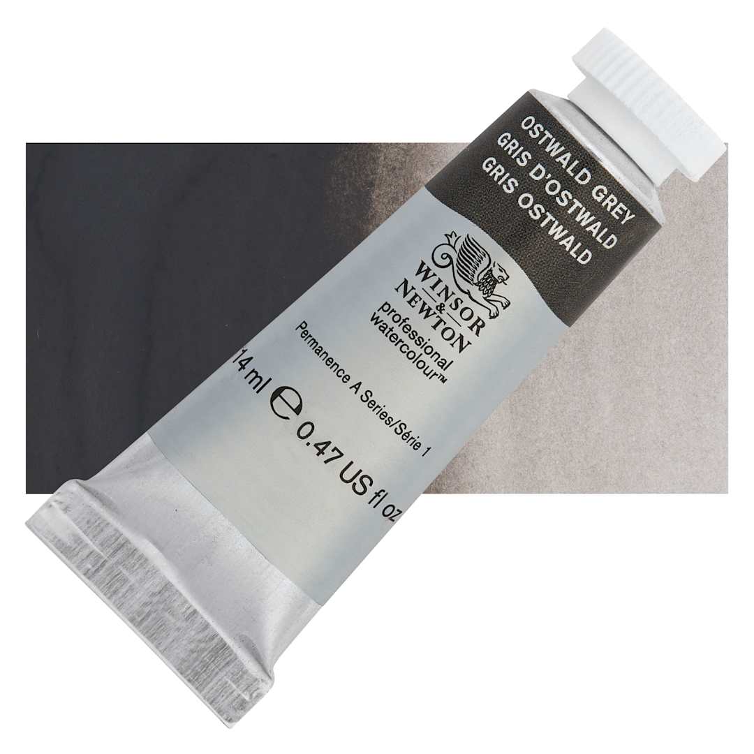 Open in modal - Winsor & Newton Professional Watercolor - Ostwald Gray, 14 ml Tube and swatch