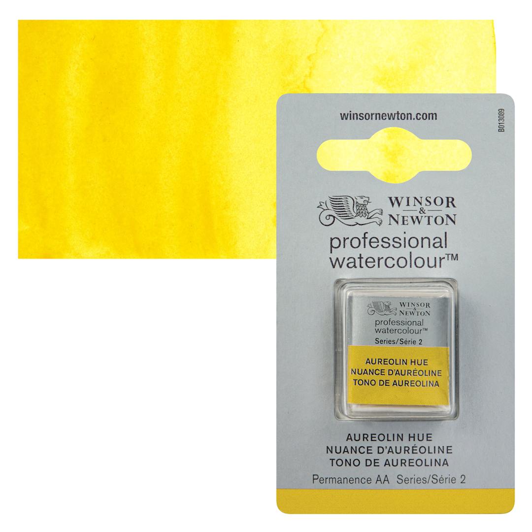 Open in modal - Winsor & Newton Professional Watercolor - Aureolin Hue, Half Pan and swatch