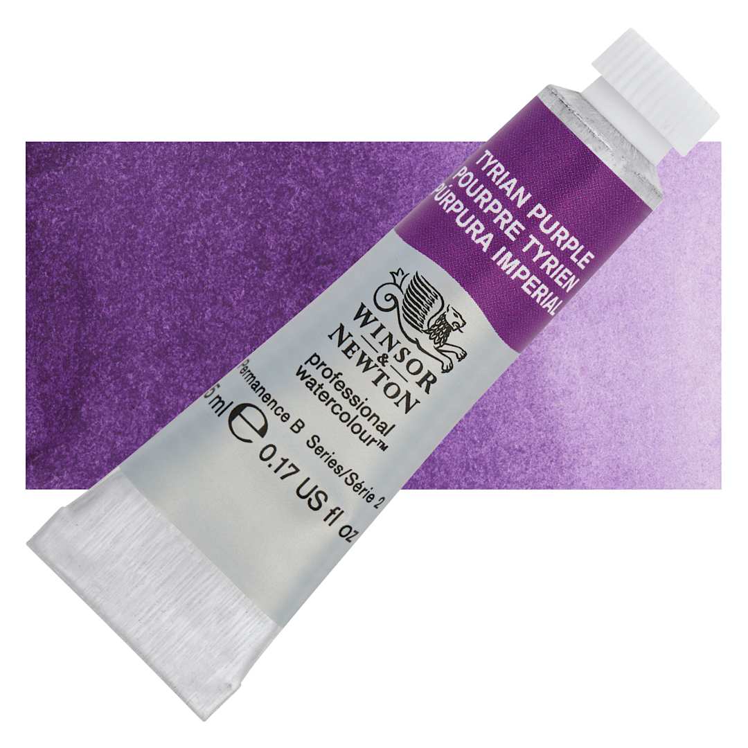 Open in modal - Winsor & Newton Professional Watercolor - Tyrian Purple, 5 ml tube and swatch