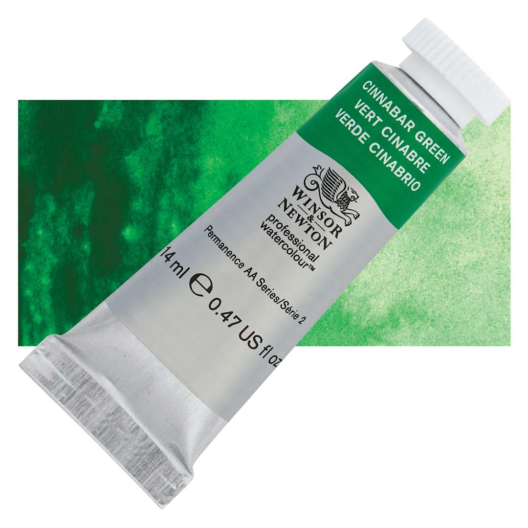 Open in modal - Winsor & Newton Professional Watercolor - Cinnabar Green, 14 ml Tube and swatch