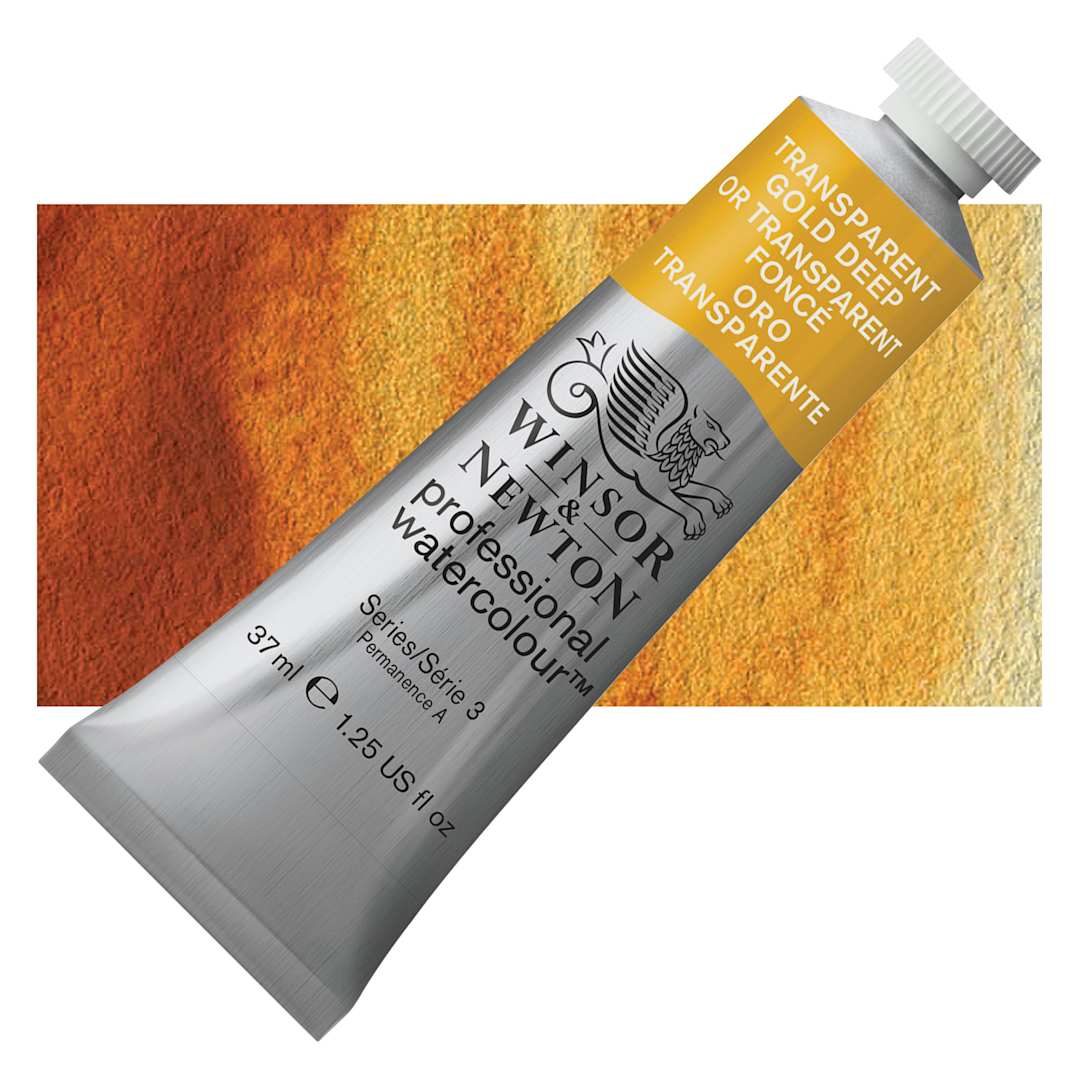 Open in modal - Winsor & Newton Professional Watercolor - Transparent Gold Deep, 37 ml Tube and swatch