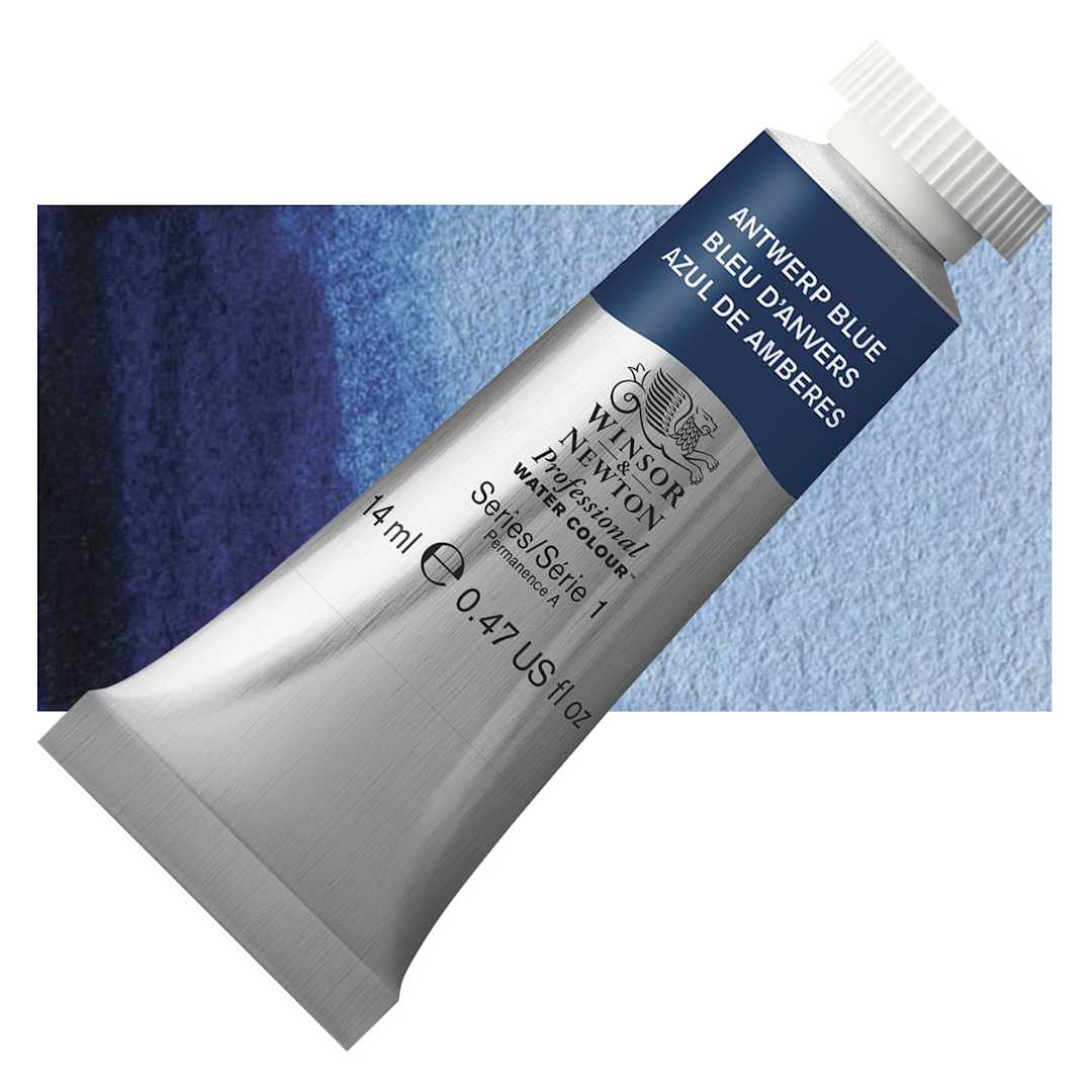 Open in modal - Winsor & Newton Professional Watercolor - Antwerp Blue, 14 ml Tube and swatch