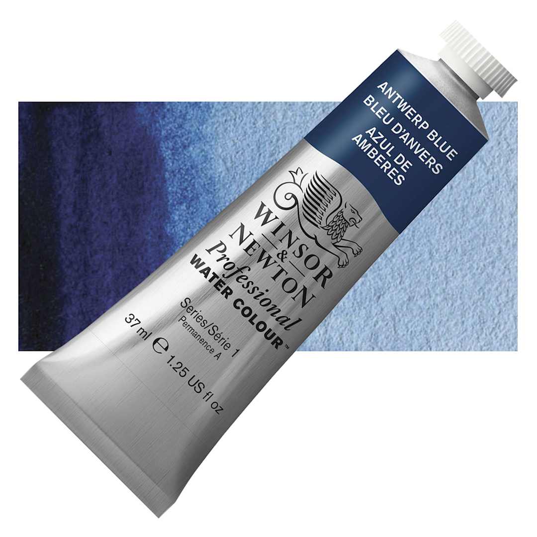 Open in modal - Winsor & Newton Professional Watercolor - Antwerp Blue, 37 ml Tube and swatch