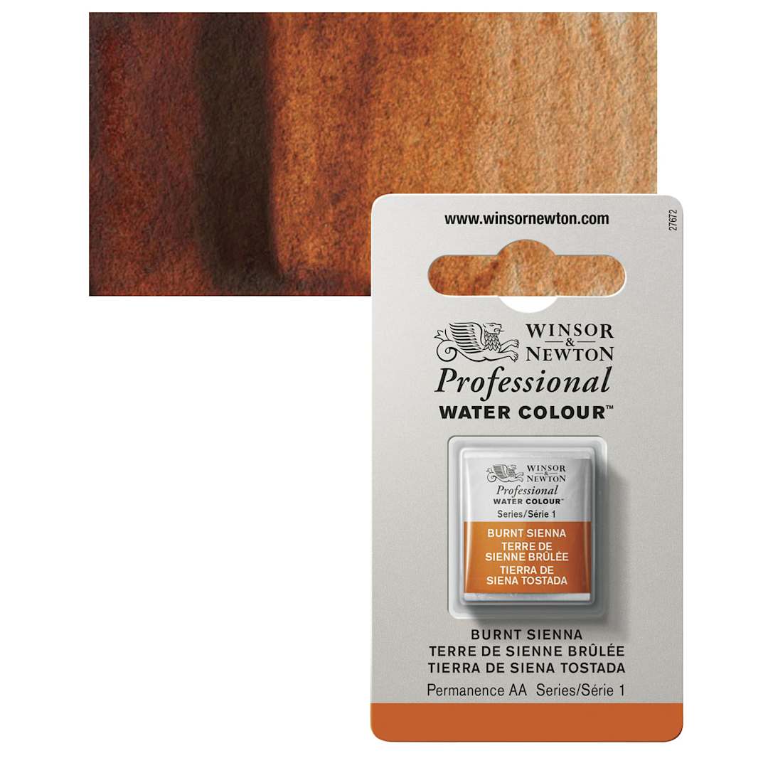 Open in modal - Winsor & Newton Professional Watercolor - Burnt Sienna, Half Pan and swatch