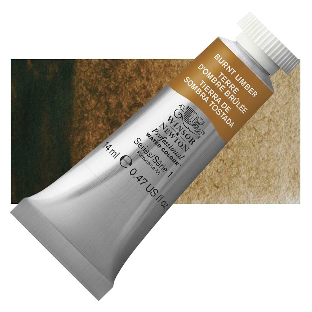 Open in modal - Winsor & Newton Professional Watercolor - Burnt Umber, 14 ml Tube and swatch