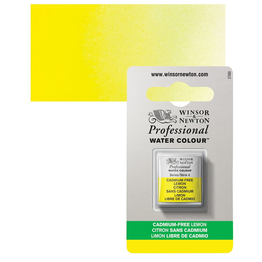 Open in modal - Winsor & Newton Professional Watercolor - Cadmium Free Lemon, Half Pan and swatch