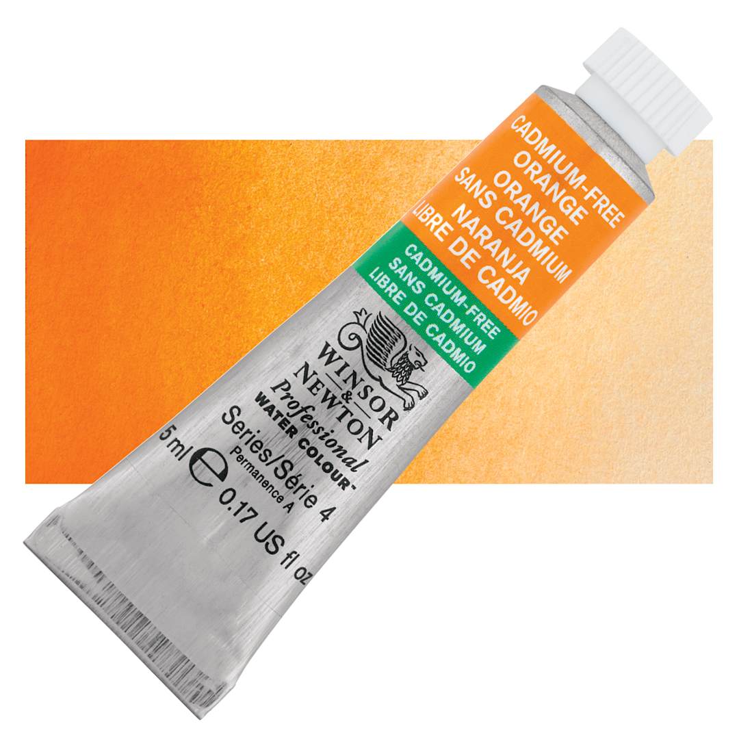 Open in modal - Winsor & Newton Professional Watercolor - Cadmium-Free Orange, 5 ml tube and swatch