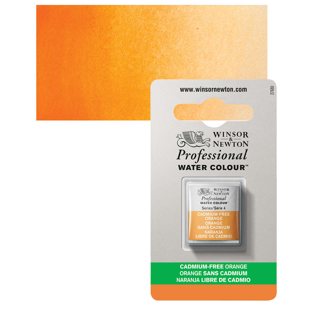 Open in modal - Winsor & Newton Professional Watercolor - Cadmium-Free Orange, Half-Pan and swatch
