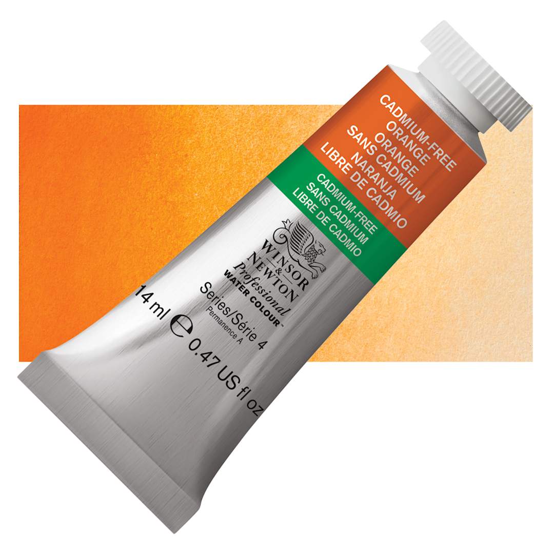 Open in modal - Winsor & Newton Professional Watercolor - Cadmium-Free Orange, 14 ml tube and swatch