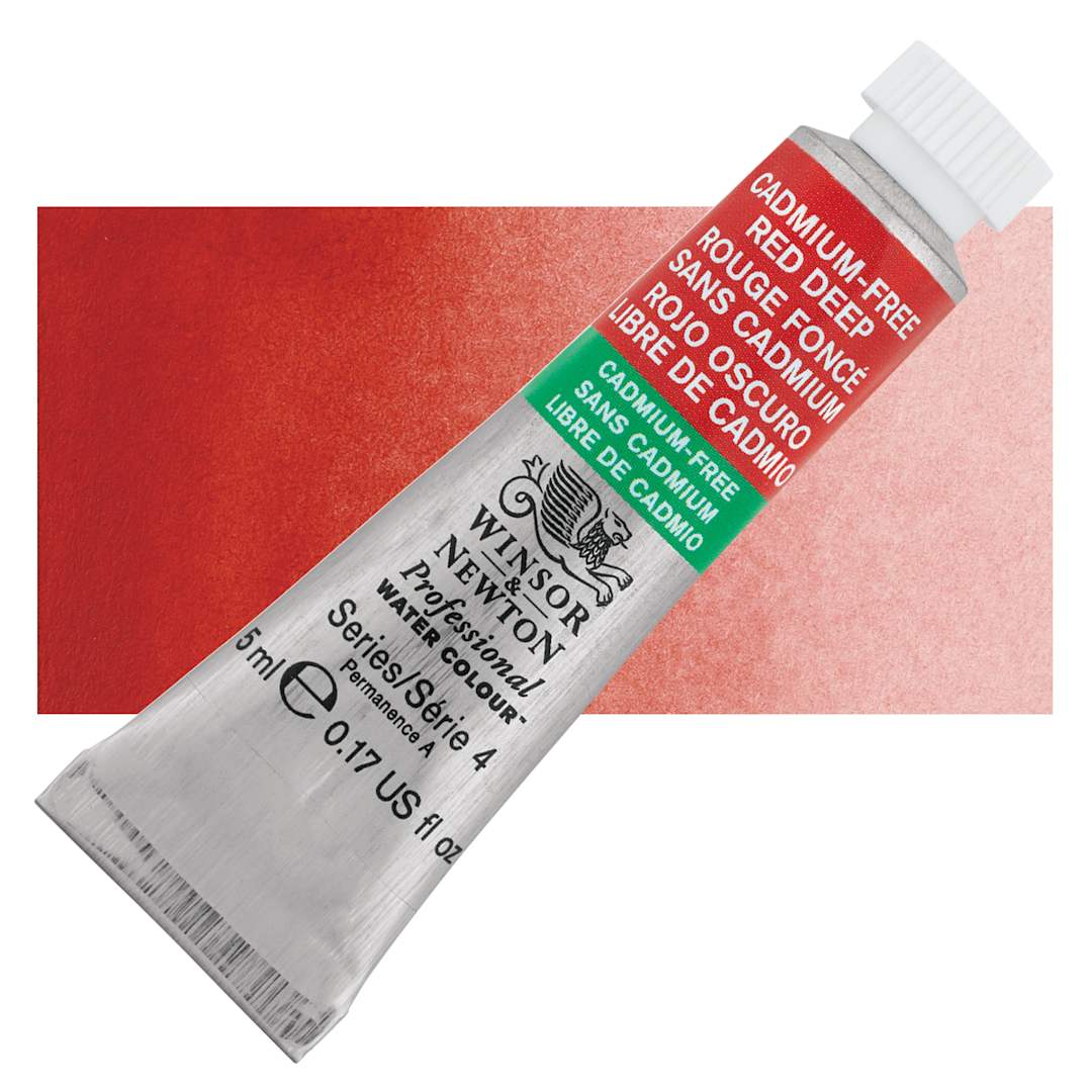 Open in modal - Winsor & Newton Professional Watercolor - Cadmium-Free Red Deep, 5 ml tube and swatch