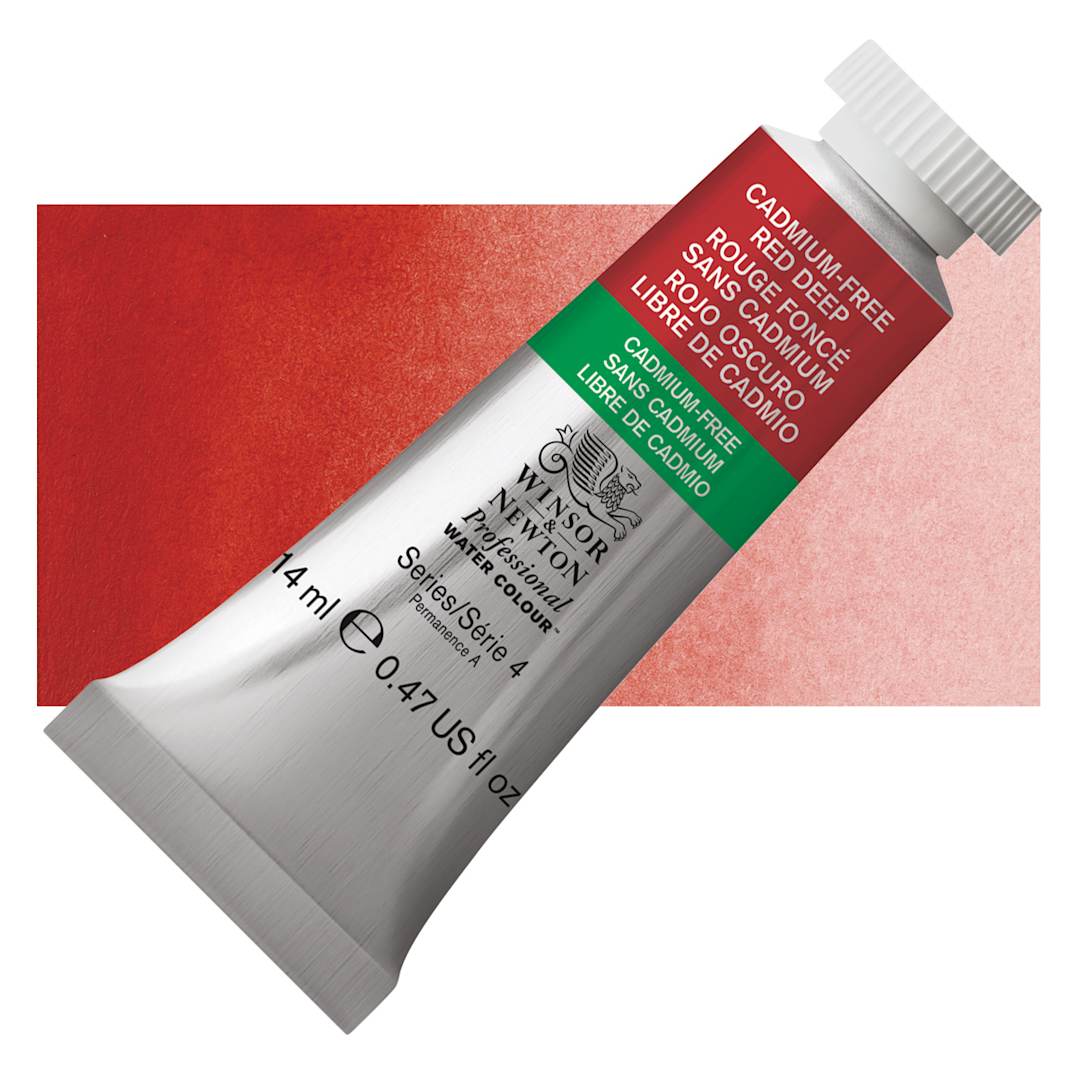 Open in modal - Winsor & Newton Professional Watercolor - Cadmium-Free Red Deep, 14 ml tube and swatch
