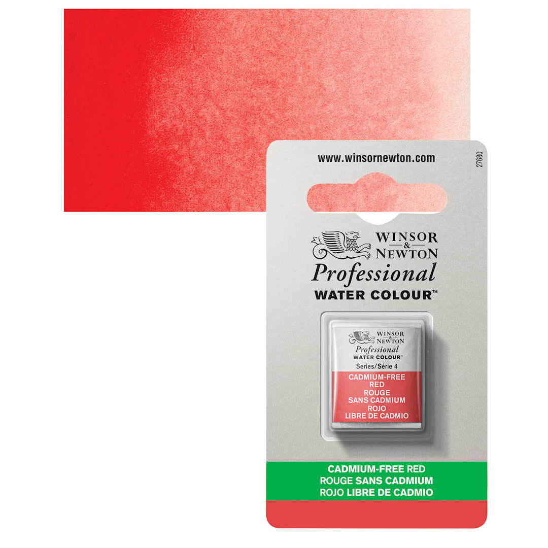 Open in modal - Winsor & Newton Professional Watercolor - Cadmium Free Red, Half Pan and swatch
