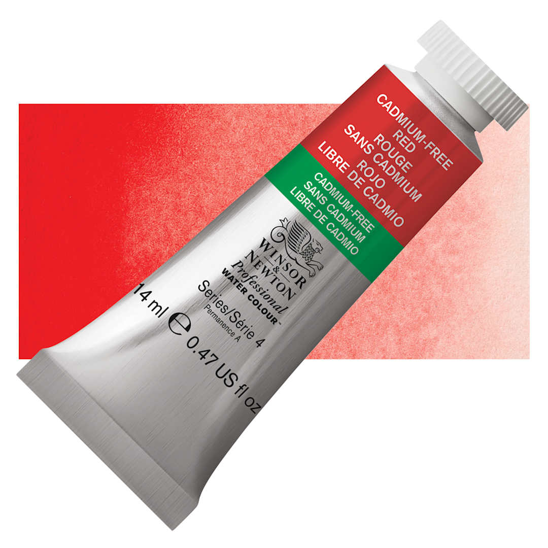 Open in modal - Winsor & Newton Professional Watercolor - Cadmium-Free Red, 14 ml Tube and swatch