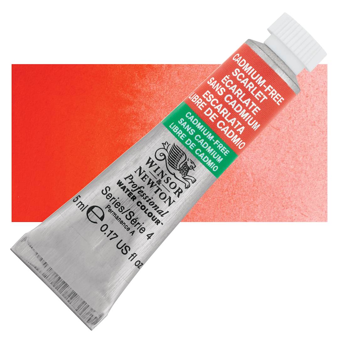 Open in modal - Winsor & Newton Professional Watercolor - Cadmium-Free Scarlet, 5 ml tube and swatch
