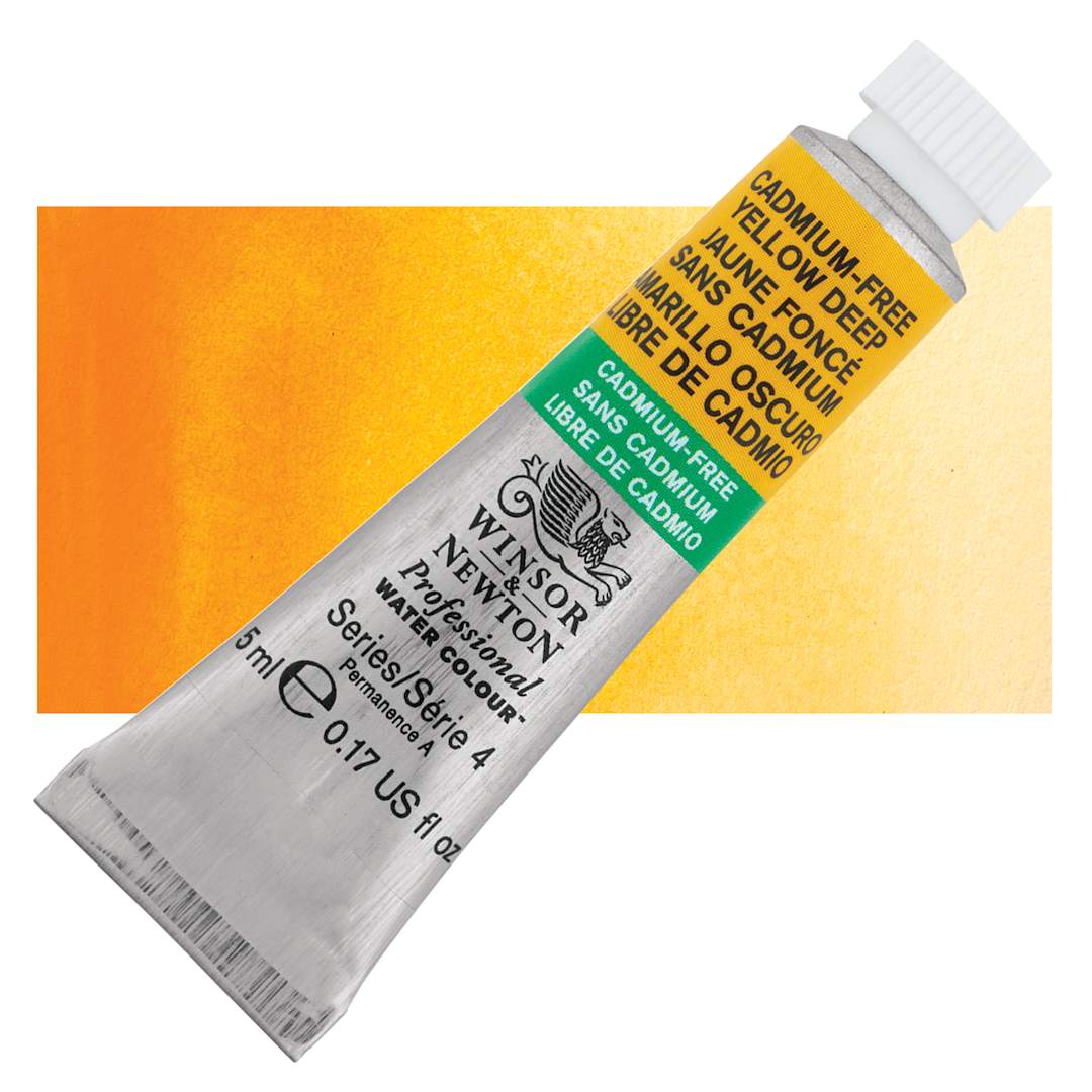Open in modal - Winsor & Newton Professional Watercolor - Cadmium-Free Yellow Deep, 5 ml tube and swatch