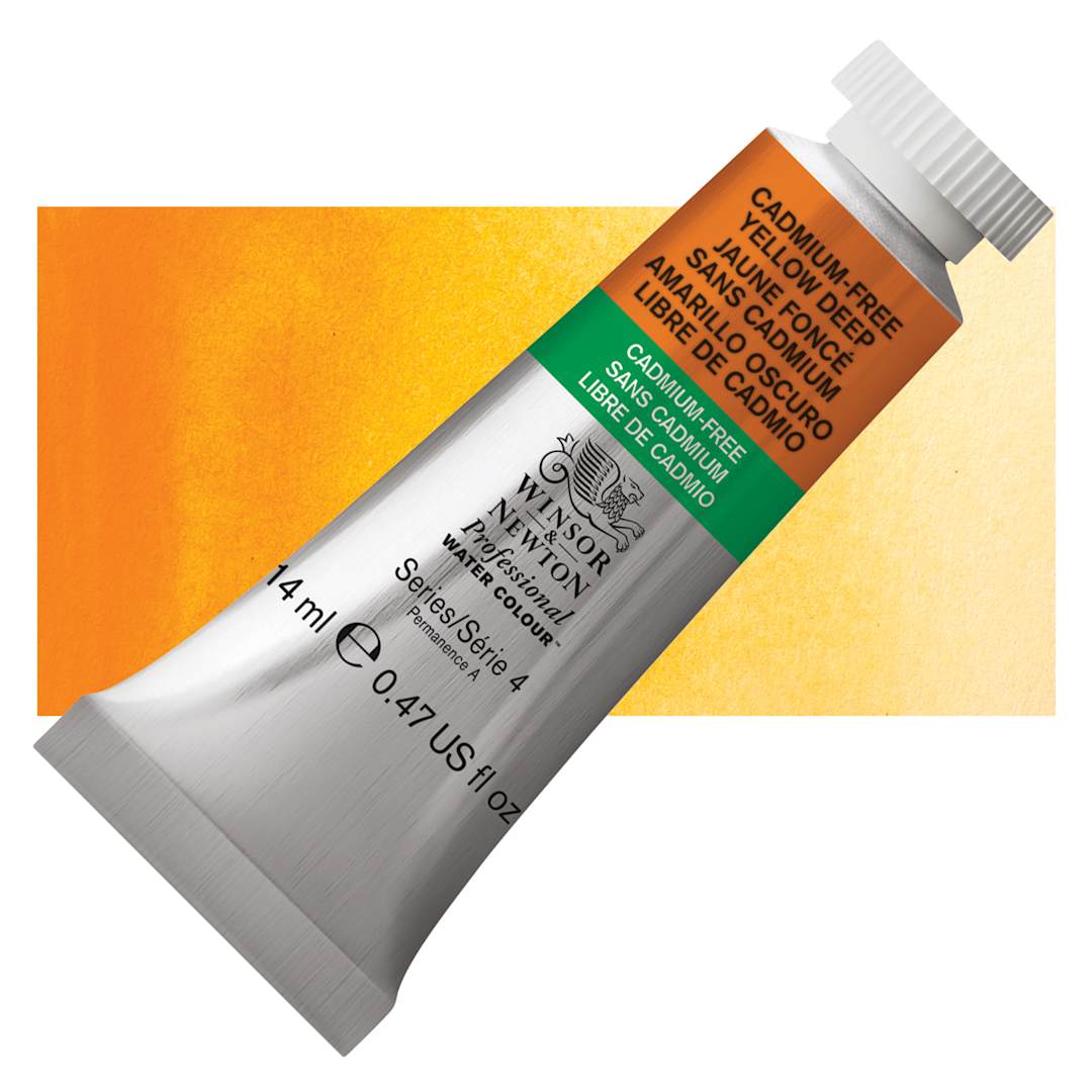 Open in modal - Winsor & Newton Professional Watercolor - Cadmium-Free Yellow Deep, 14 ml tube and swatch