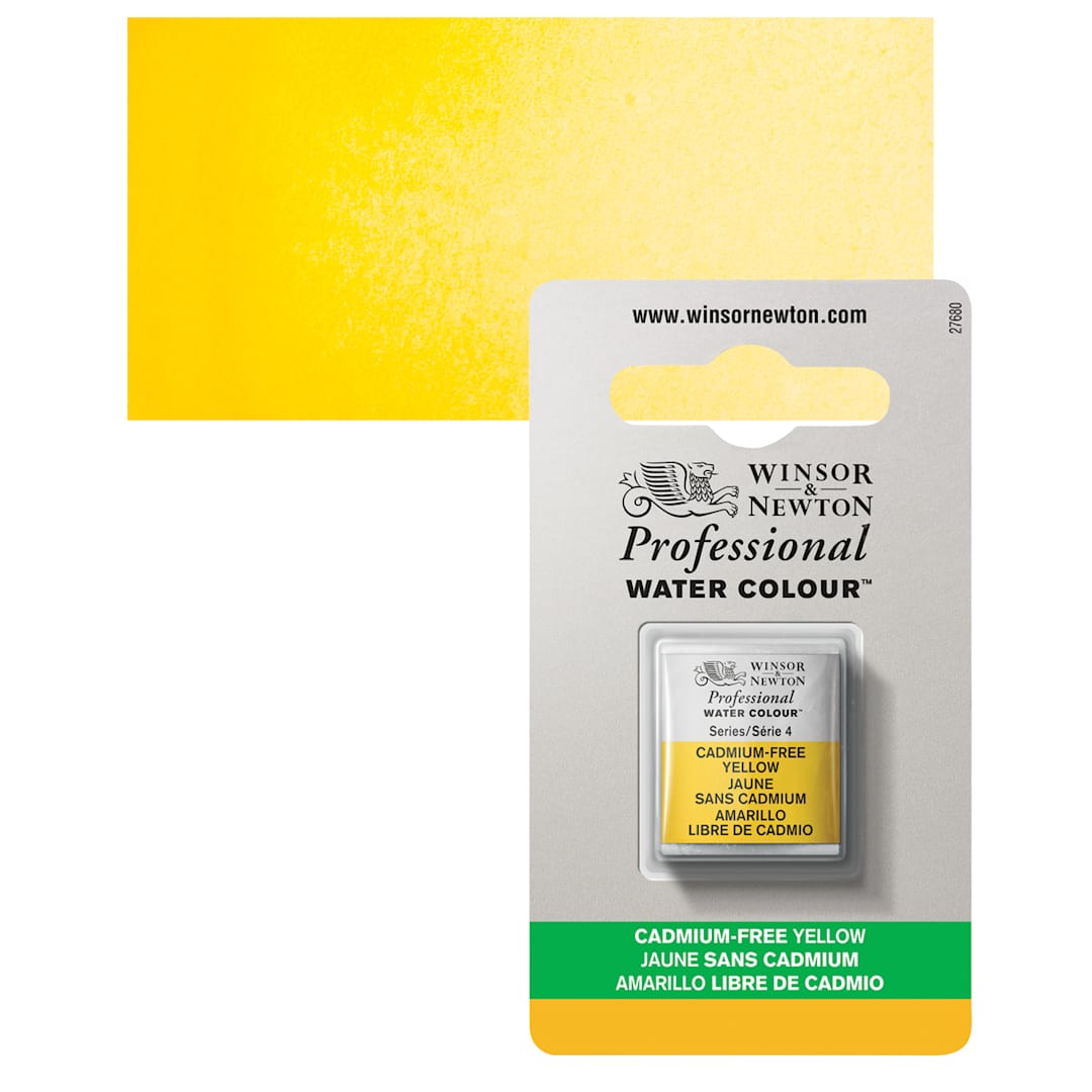 Open in modal - Winsor & Newton Professional Watercolor - Cadmium-Free Yellow, Half Pan and swatch