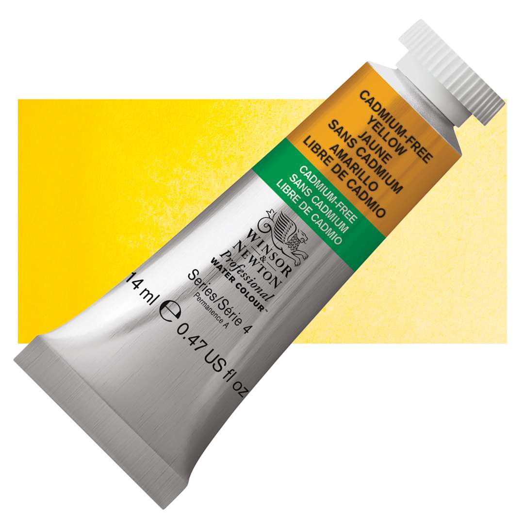 Open in modal - Winsor & Newton Professional Watercolor - Cadmium-Free Yellow, 14 ml tube and swatch