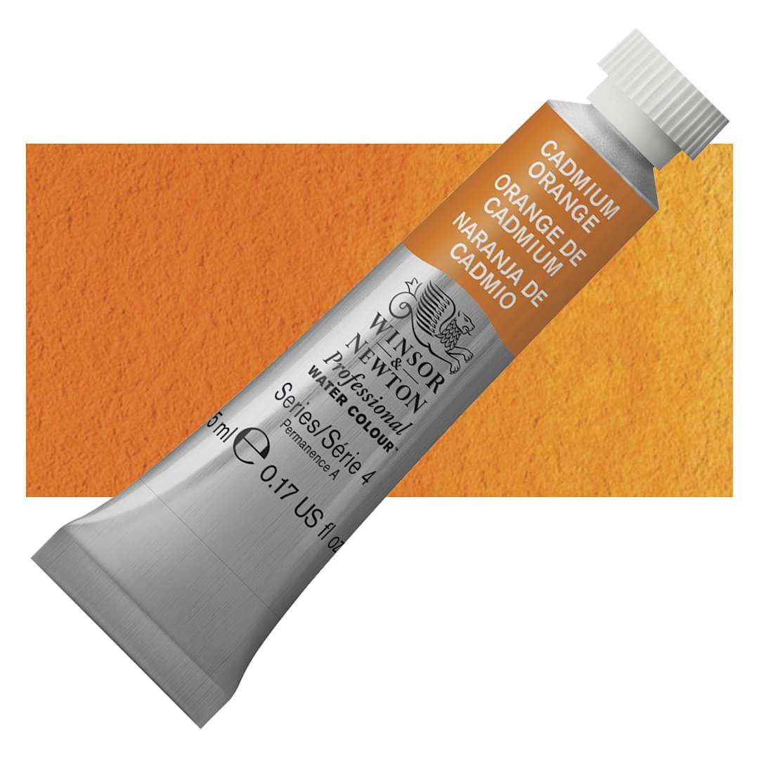 Open in modal - Winsor & Newton Professional Watercolor - Cadmium Orange, 5 ml Tube and swatch