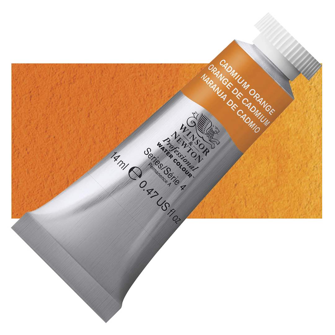 Open in modal - Winsor & Newton Professional Watercolor - Cadmium Orange, 14 ml Tube and swatch