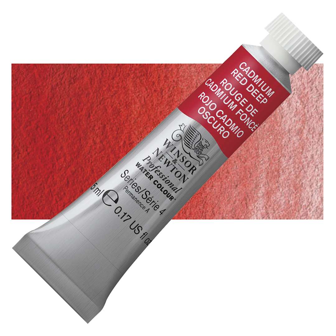 Open in modal - Winsor & Newton Professional Watercolor - Cadmium Red Deep, 5 ml Tube and swatch