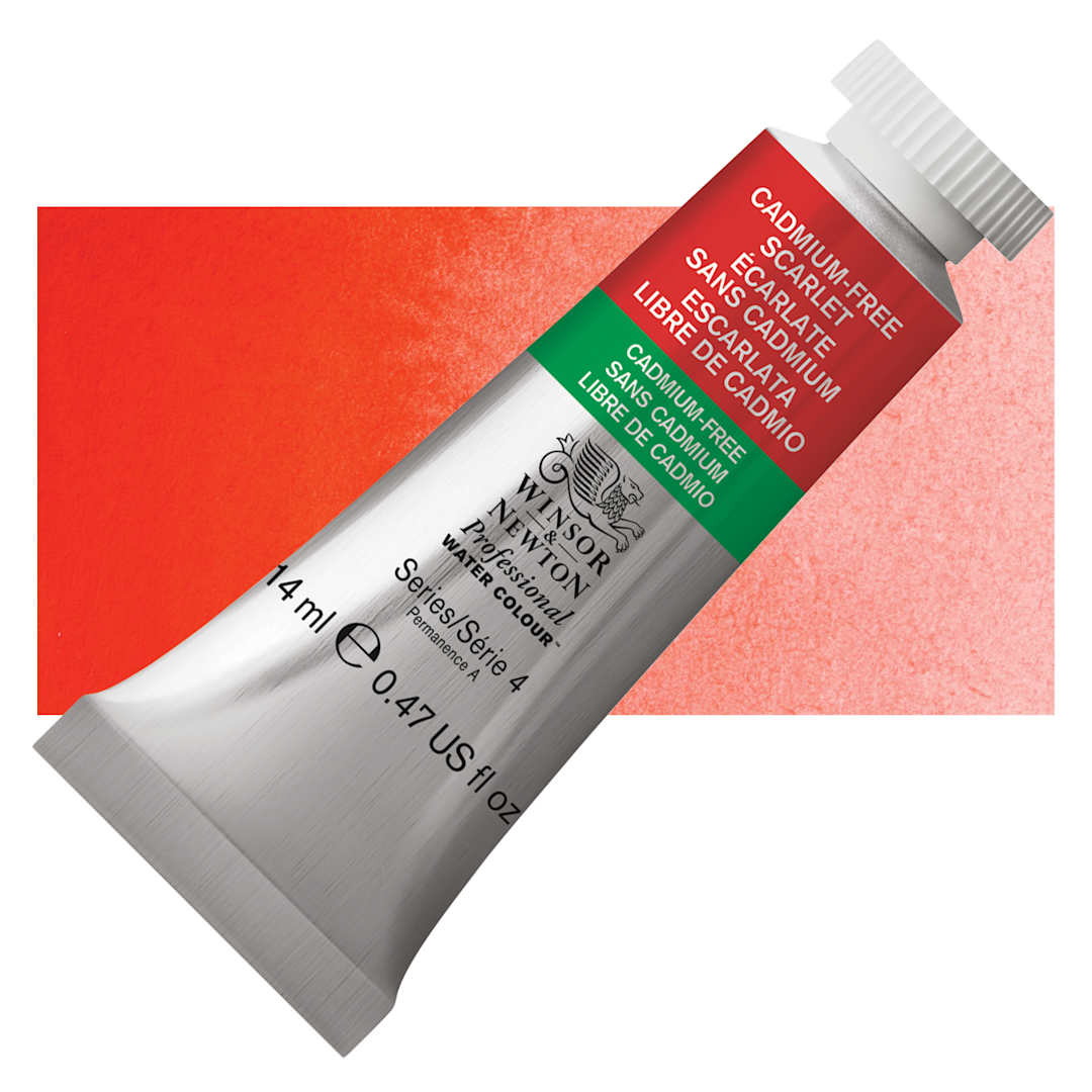 Open in modal - Winsor & Newton Professional Watercolor - Cadmium Free Scarlet, 14 ml tube and swatch