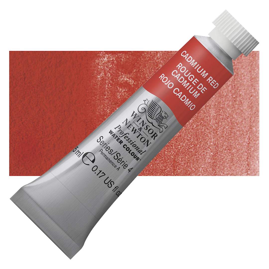Open in modal - Winsor & Newton Professional Watercolor - Cadmium Red, 5 ml Tube and swatch