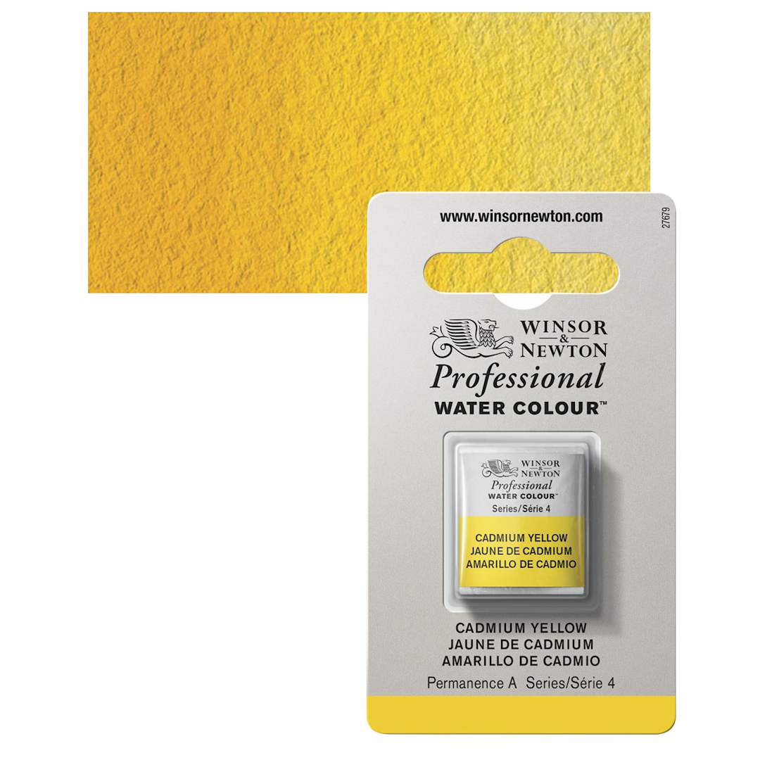 Open in modal - Winsor & Newton Professional Watercolor - Cadmium Yellow, Half Pan and swatch