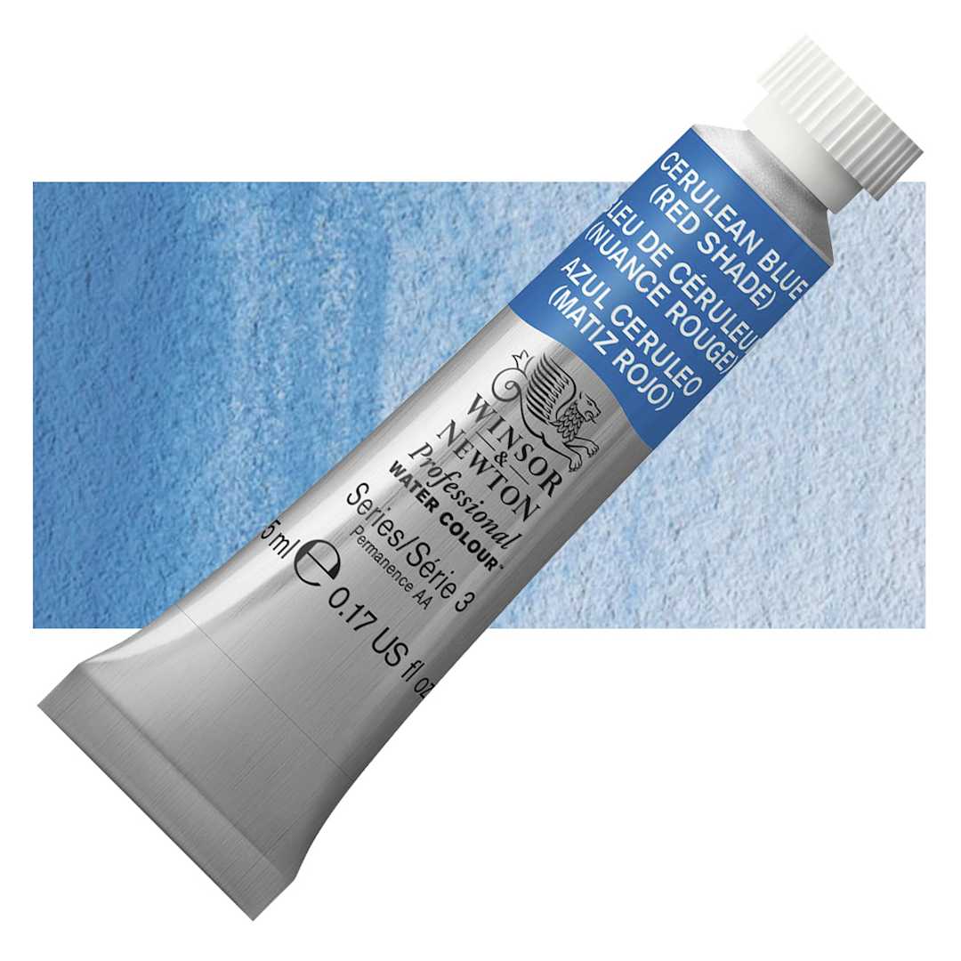 Open in modal - Winsor & Newton Professional Watercolor - Cerulean Blue (Red Shade), 5 ml Tube and swatch