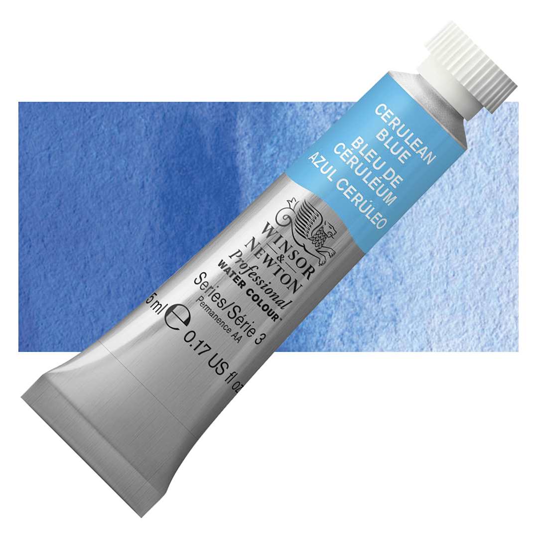 Open in modal - Winsor & Newton Professional Watercolor - Cerulean Blue, 5 ml Tube and swatch