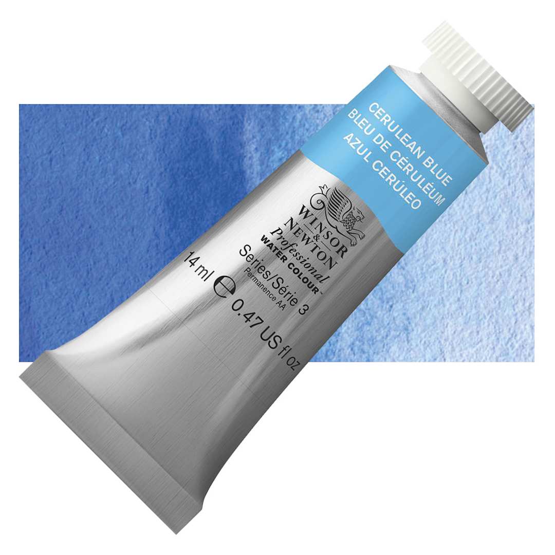 Open in modal - Winsor & Newton Professional Watercolor - Cerulean Blue, 14 ml Tube and swatch