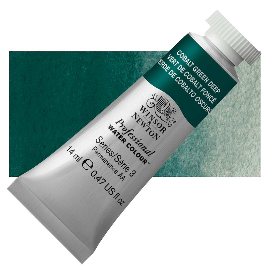 Open in modal - Winsor & Newton Professional Watercolor - Cobalt Green Deep, 14 ml , Tube and swatch