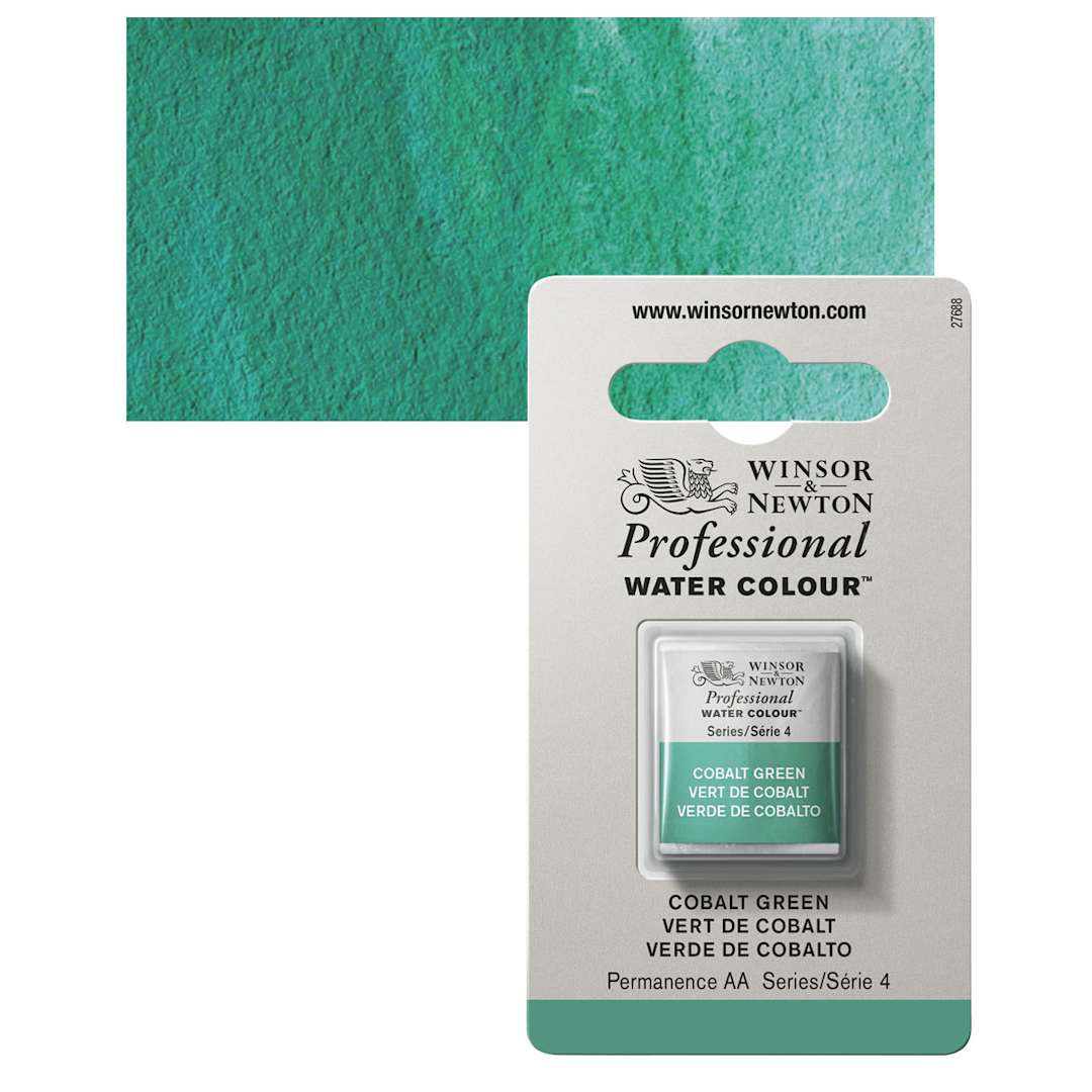 Open in modal - Winsor & Newton Professional Watercolor - Cobalt Green, Half Pan and swatch