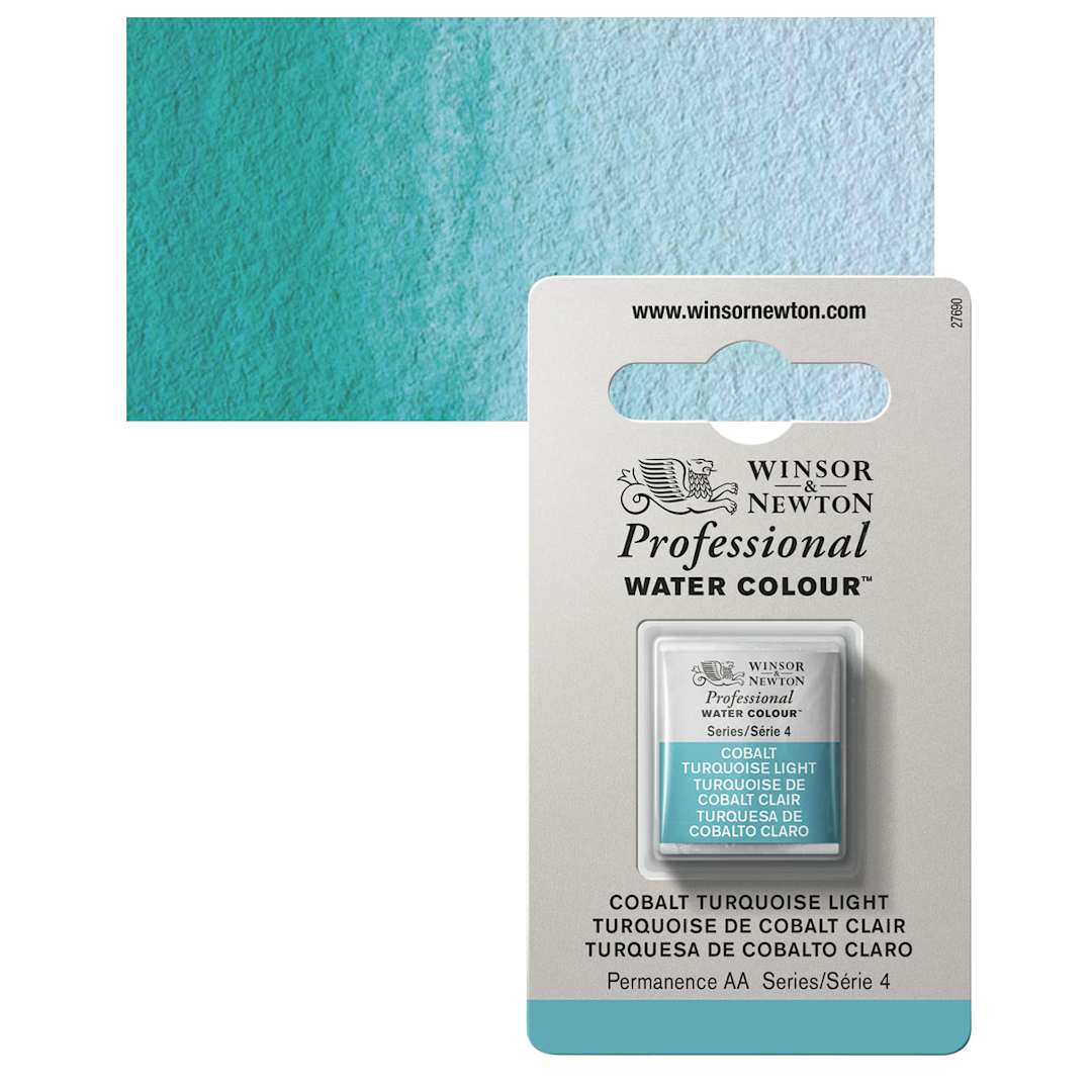 Open in modal - Winsor & Newton Professional Watercolor - Cobalt Turquoise Light, Half Pan and swatch