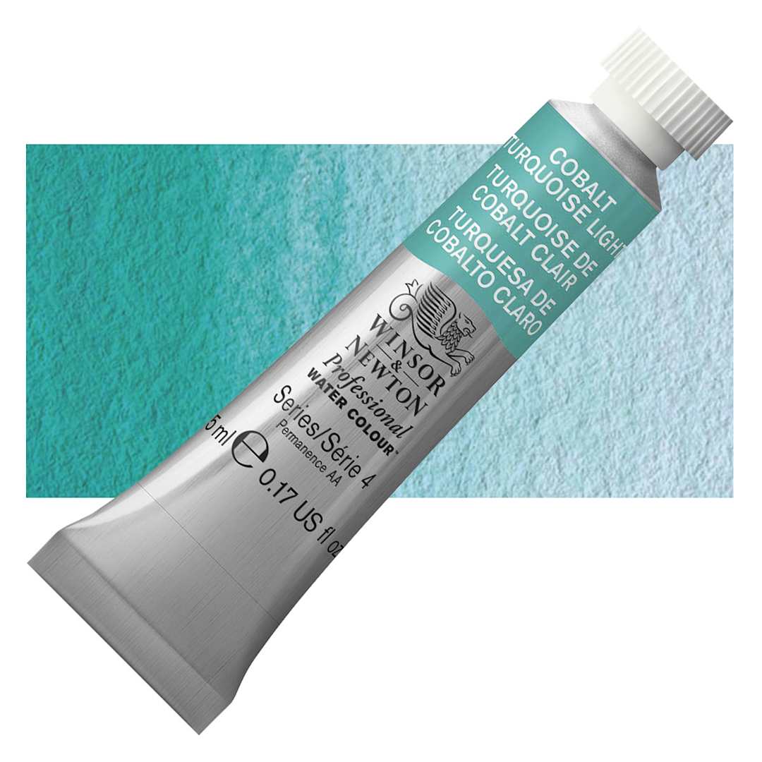 Open in modal - Winsor & Newton Professional Watercolor - Cobalt Turquoise Light, 5 ml tube and swatch