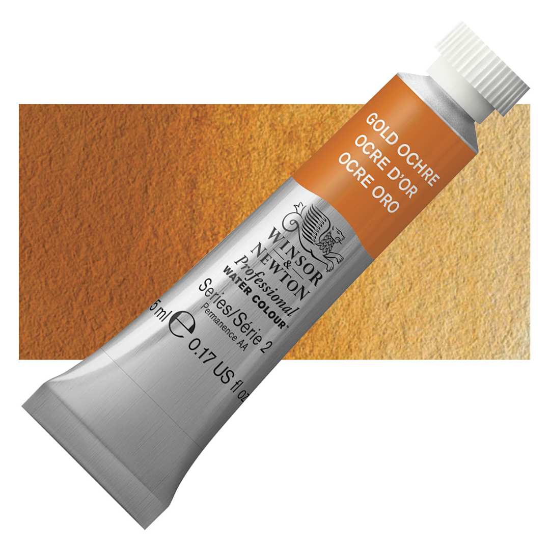 Open in modal - Winsor & Newton Professional Watercolor - Gold Ochre, 5 ml Tube and swatch