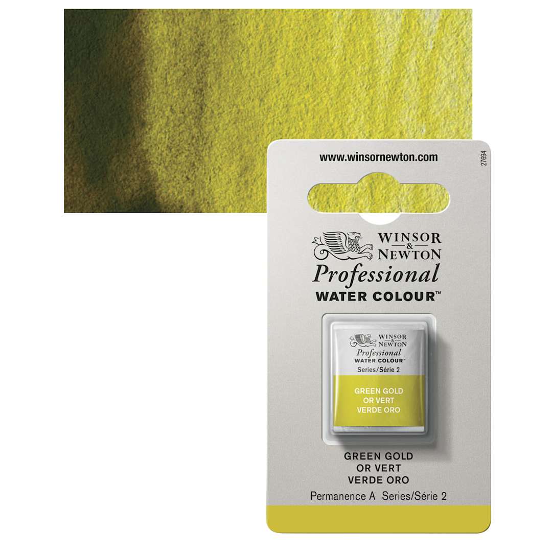 Open in modal - Winsor & Newton Professional Watercolor - Green Gold, Half Pan and swatch