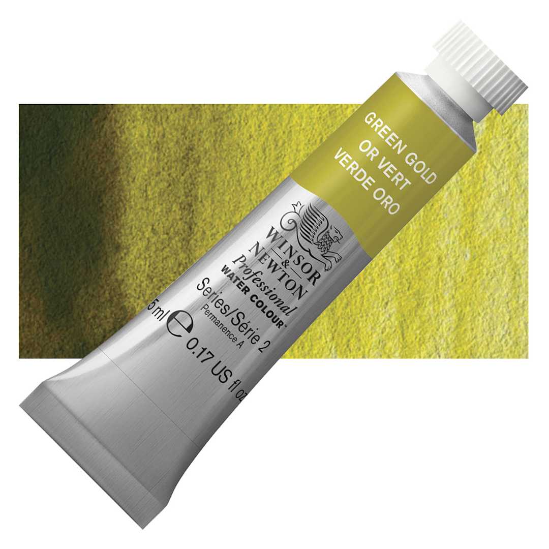 Open in modal - Winsor & Newton Professional Watercolor - Green Gold, 5 ml Tube and swatch