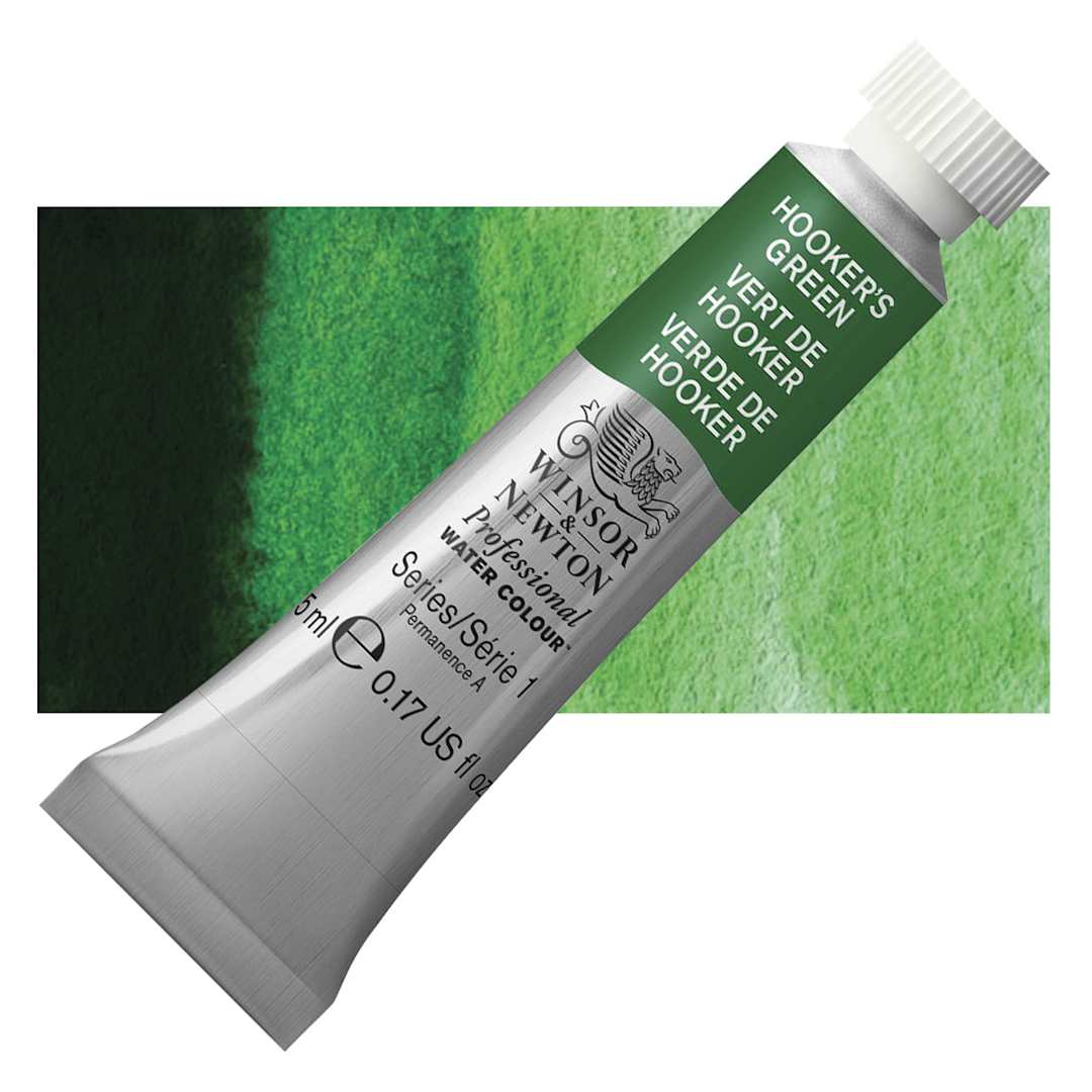 Open in modal - Winsor & Newton Professional Watercolor - Hooker's Green, 5 ml Tube and swatch
