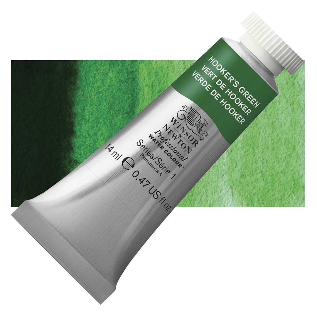 Open in modal - Winsor & Newton Professional Watercolor - Hooker's Green, 14 ml Tube and swatch