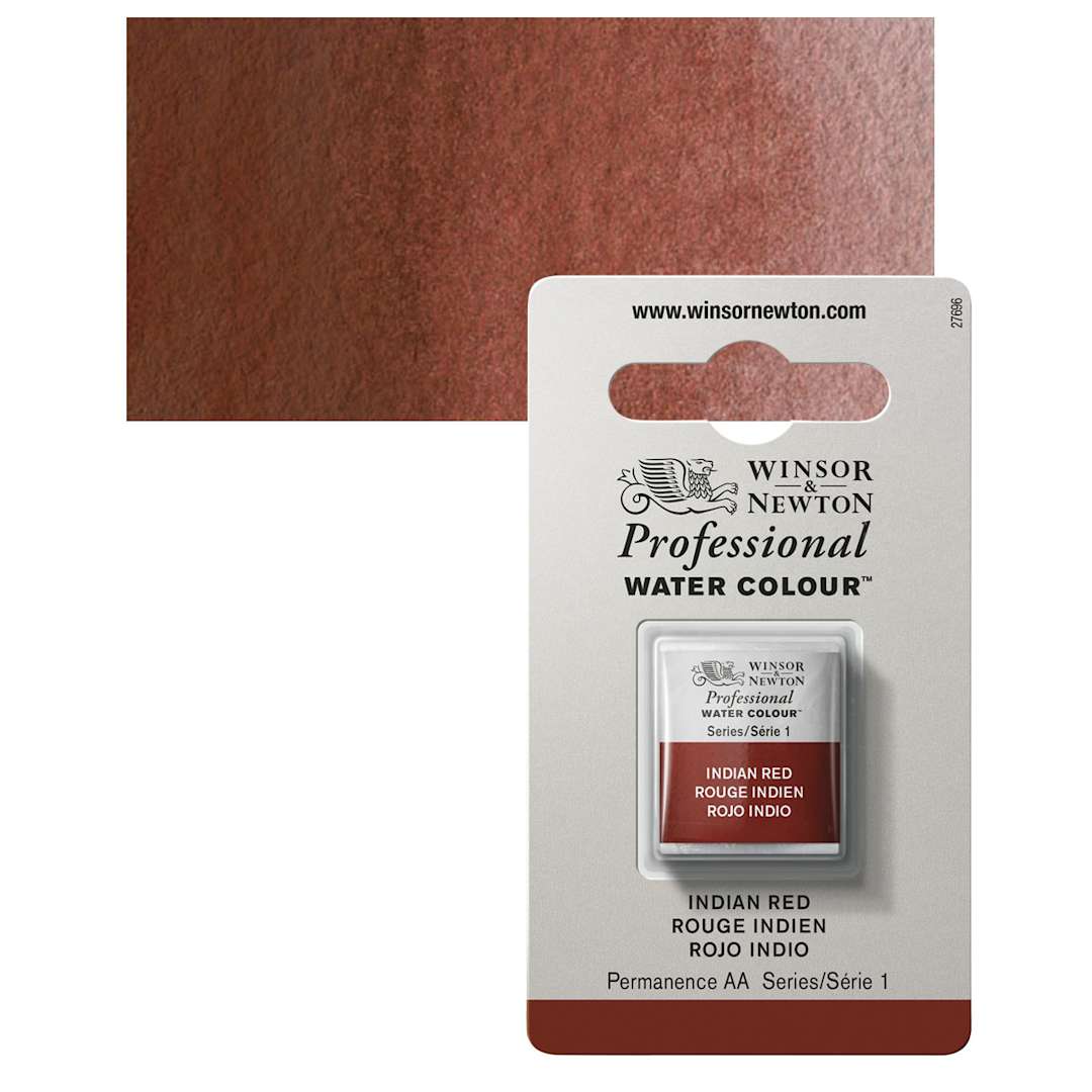 Open in modal - Winsor & Newton Professional Watercolor - Indian Red, Half Pan and swatch