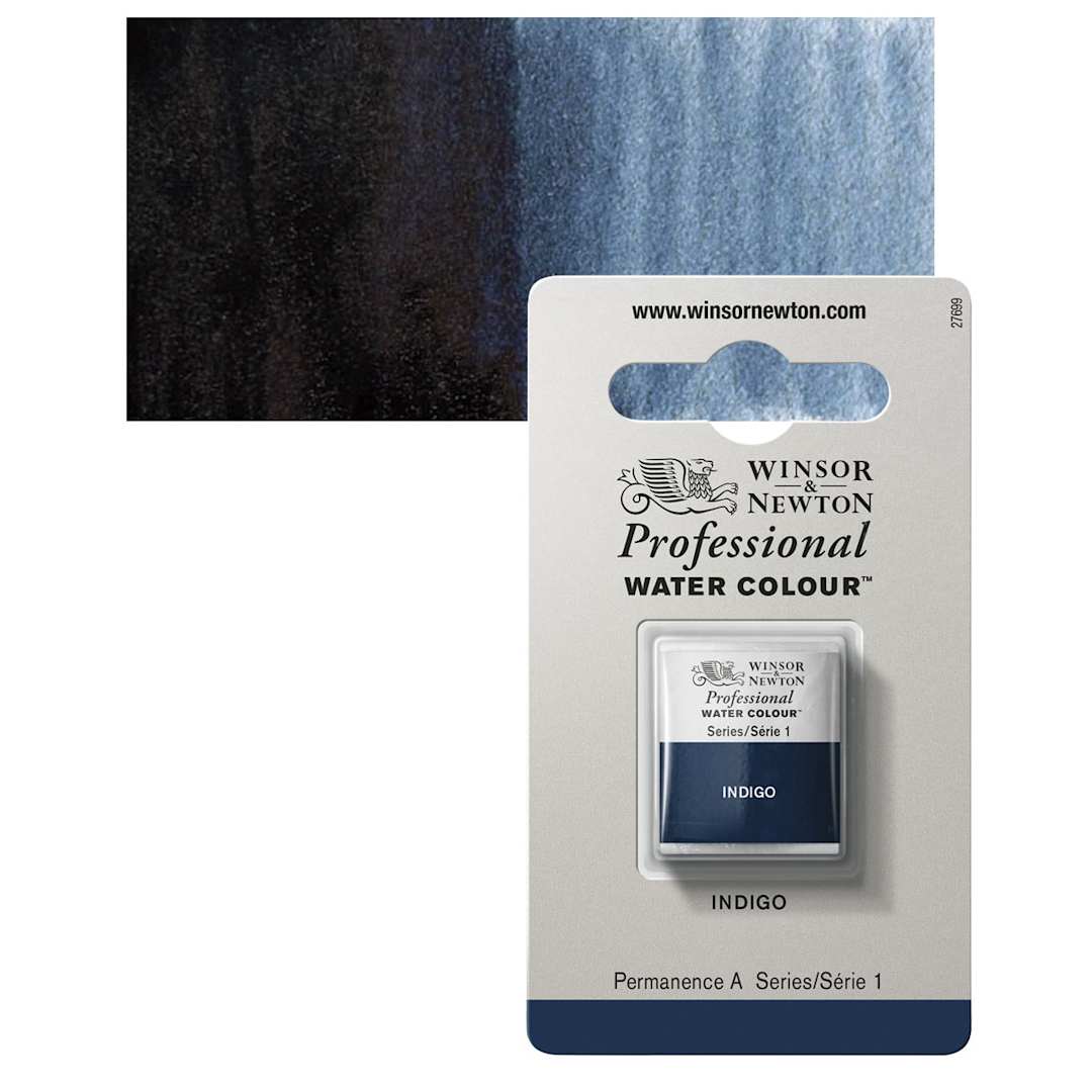 Open in modal - Winsor & Newton Professional Watercolor - Indigo, Half Pan and swatch