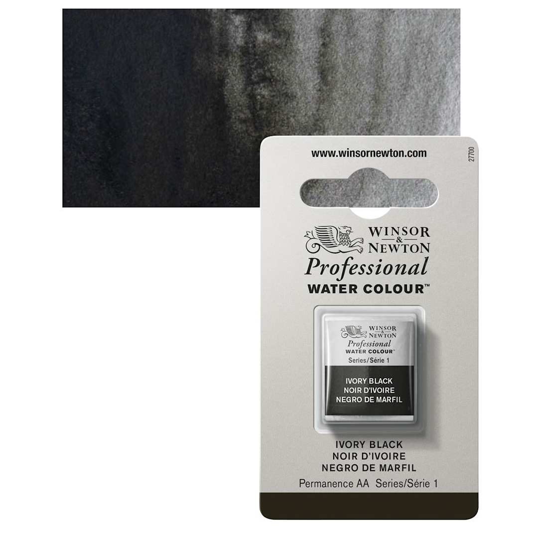 Open in modal - Winsor & Newton Professional Watercolor - Ivory Black, Half Pan and swatch