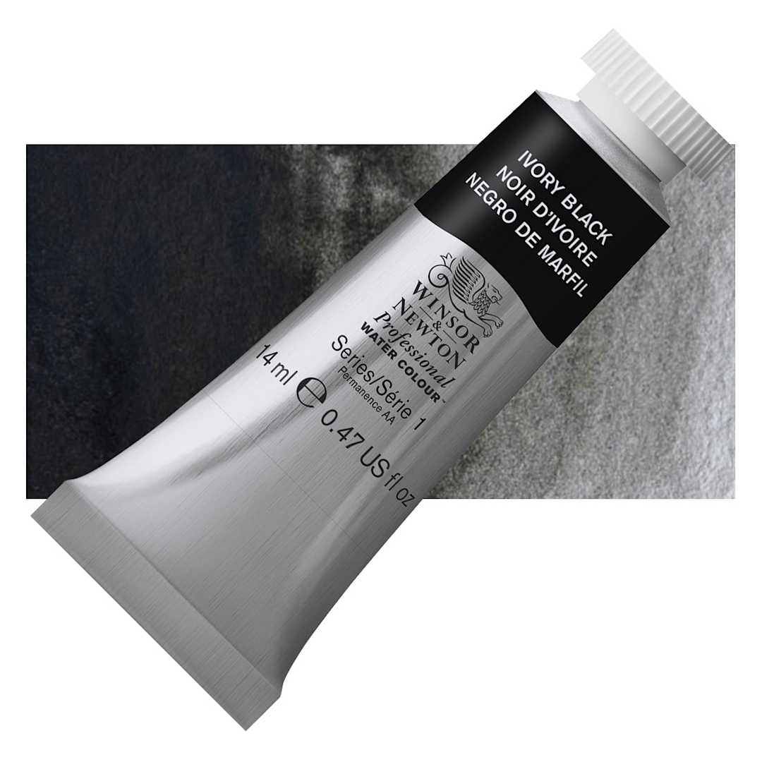 Open in modal - Winsor & Newton Professional Watercolor - Ivory Black, 14 ml tube and swatch